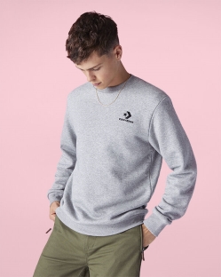 Converse Star Chevron Embroidered Crew Férfi Sweatshirt Szürke | UTLPGNA-HU